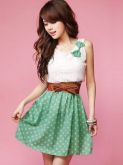 Dots rendas bowknot Mini Vestido (MF08)