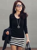 Long Sleeve T-shirt vestido listrado (MF21)