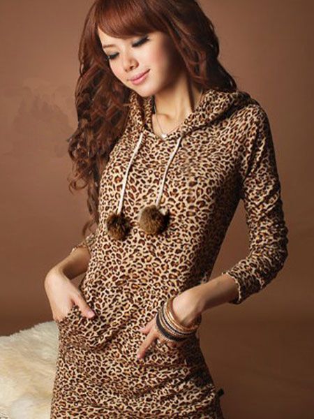 Korea Mulher do outono com capuz leopardo (MF07)