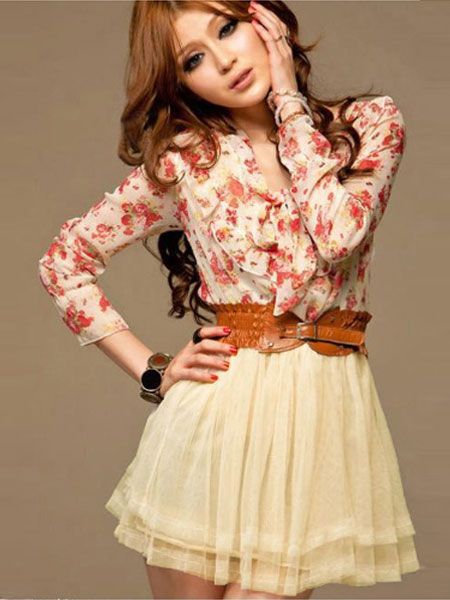 Bow-knot cintura vestido de renda Flor (MF06)