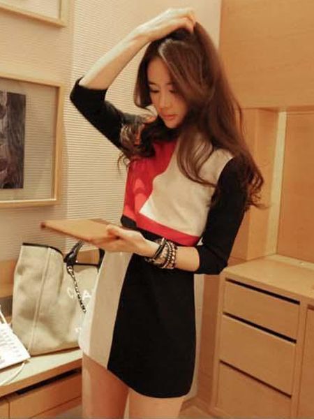 Metade luvas cor-bloco vestido (MF15)