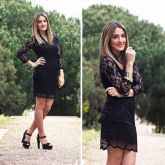 Lace V-Neck mangas 3/4 Vestido (MF04)