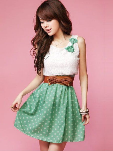 Dots rendas bowknot Mini Vestido (MF08)